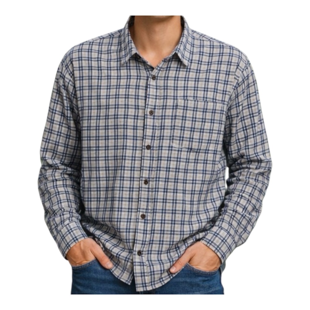 Cotton on Men's Tribeca Oversized Long Sleeve Shirt Navy Mini Check‎  L